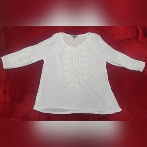 Tommy Bahama White Embellished 3/4 Sleeve Blouse